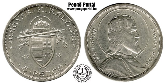 1938-as 5 pengs - (1938 5 peng)