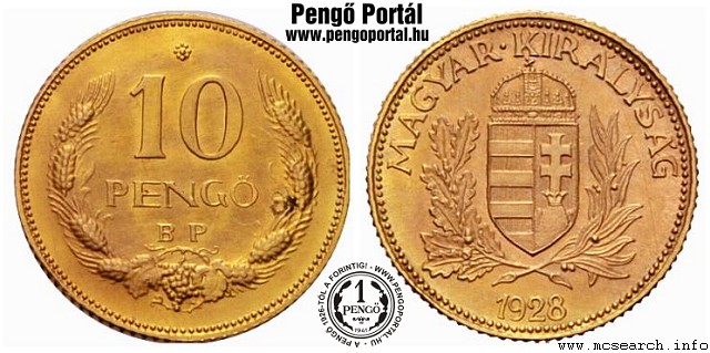 1928-as aranyozott srgarz 10 peng prbaveret tervezet
