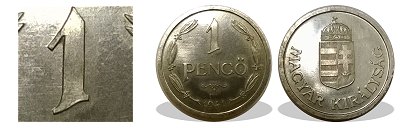1941-es 1 pengő hullámos talpú vagy ferde talpú mintás peremmel