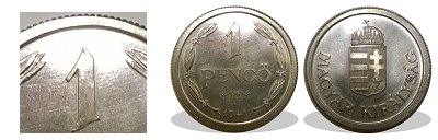 1941-es 1 pengő hullámos talpú vagy ferde talpú recés peremmel