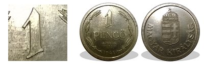 1941-es 1 pengő hullámos talpú vagy ferde talpú sima peremmel