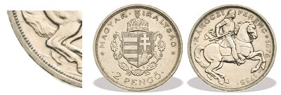 1935-s prbaveret ezst 2 peng - Rkczi Ferenc (lovas)