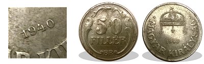 1940-es 50 fillr vas lapkra vert
