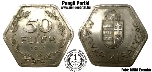 1941-es 50 fillres 6 szglet alumnium prbaveret-tervezet fell sima oldal